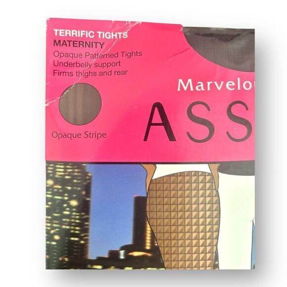 Assets by Spanx 1 Marvelous Mama Maternity Tights Opaque Stripe Pattern Black - Picture 3 of 7